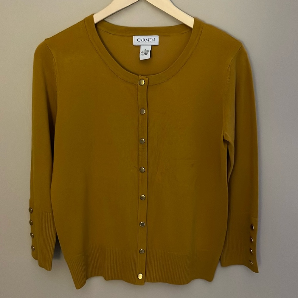 Carmen Cardigan Snap Buttons 3/4 Sleeve‎ Mustard Size S